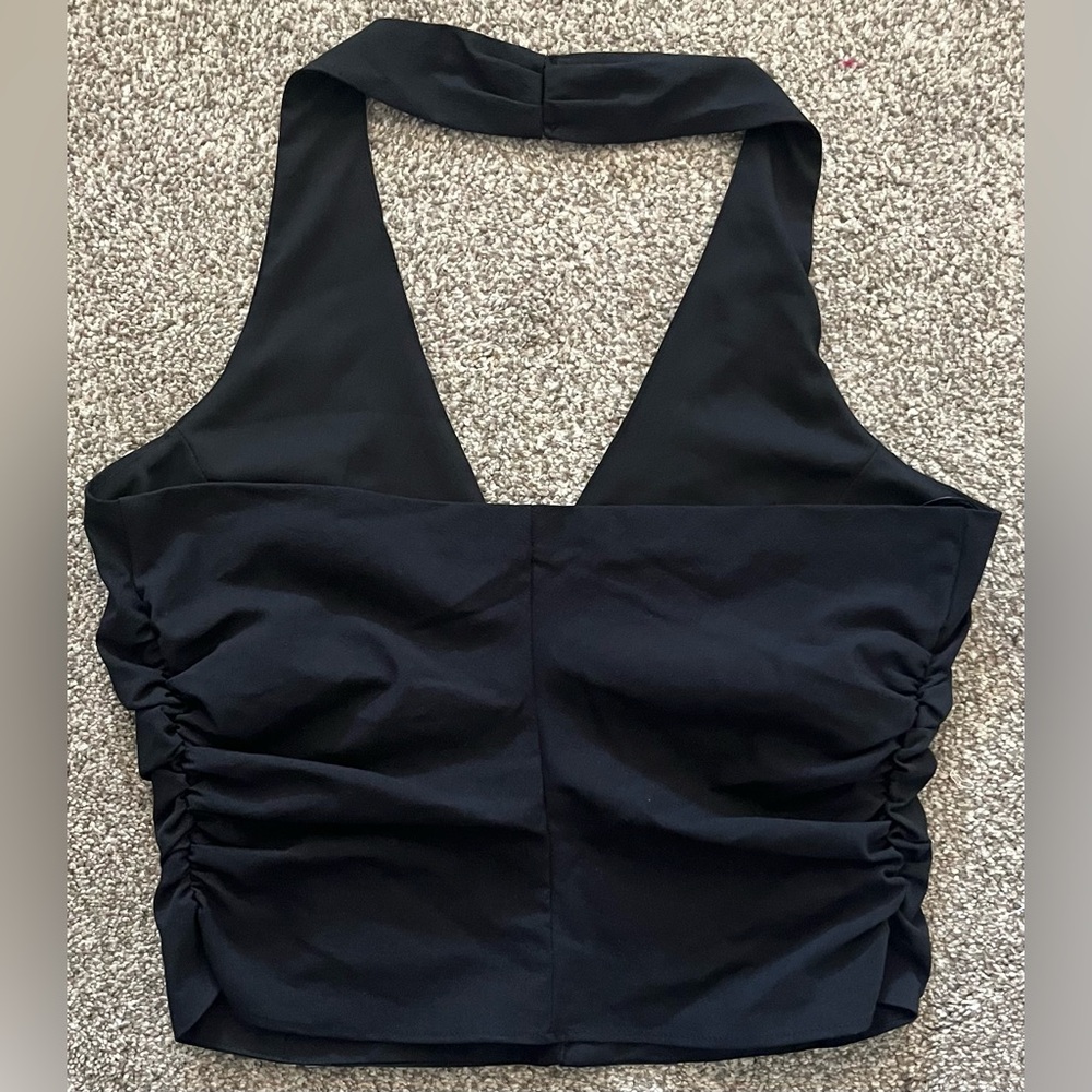 NWT Zara Black Deep V Halter Button Crop Top - Picture 4 of 4